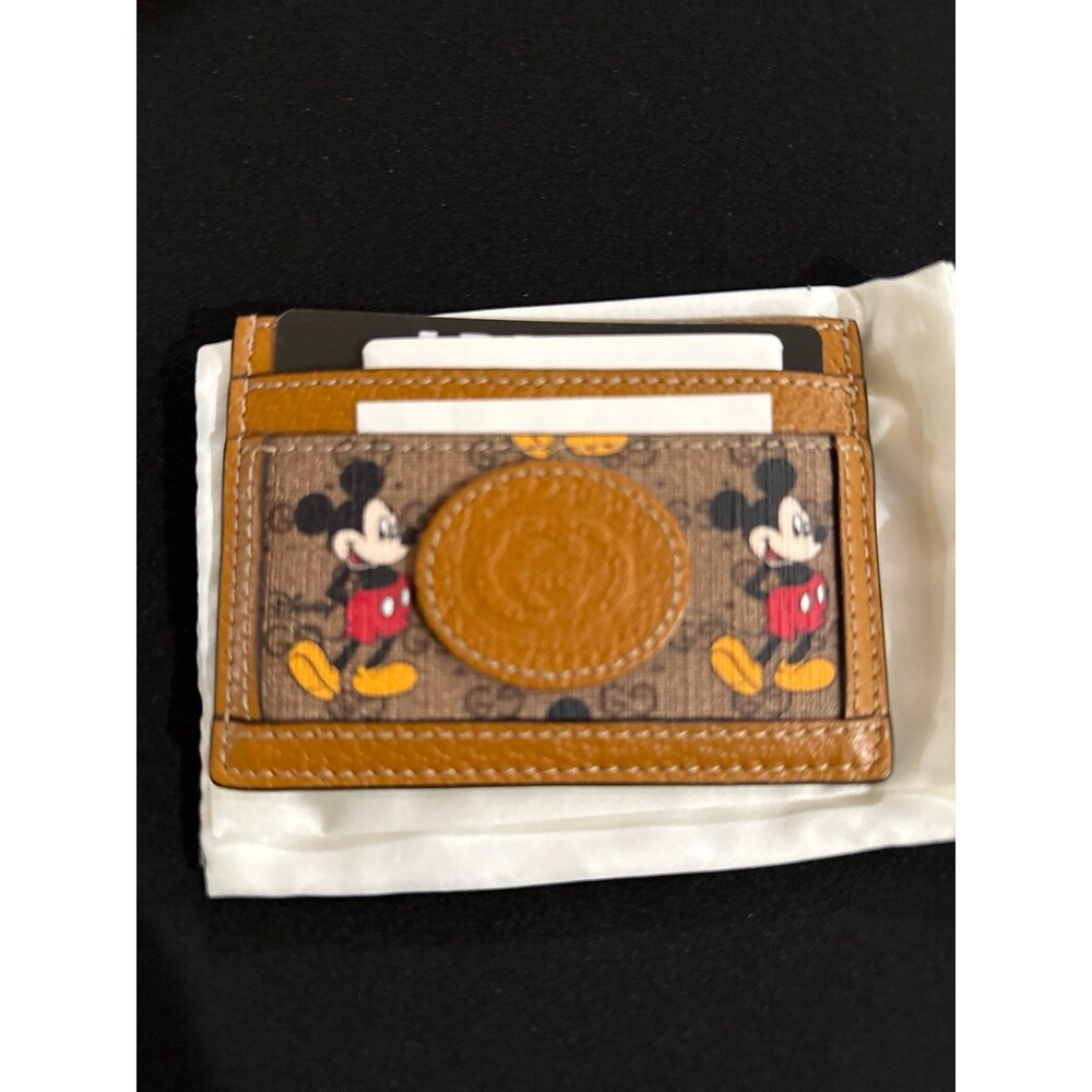 Gucci Disney Mickey Mouse Card Holder Wallet GG Supreme PVC Brown